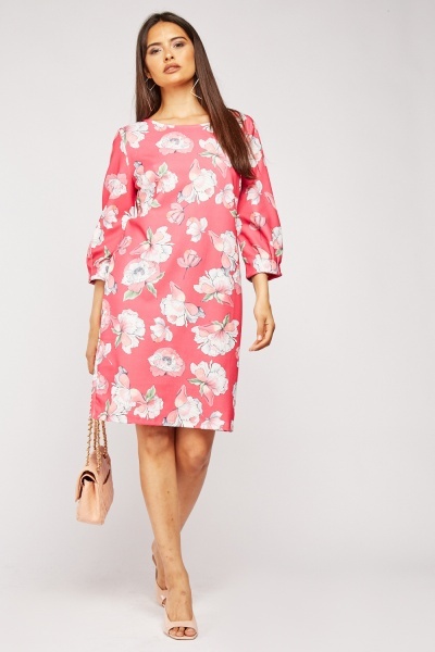 Floral Print 3/4 Sleeve Shift Dress