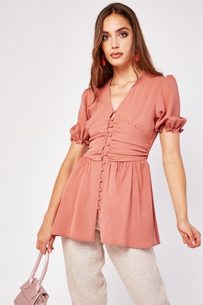 Gathered Short Sleeve Frilly Top