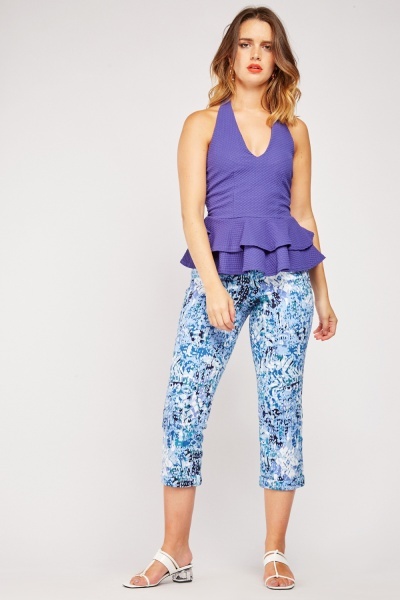 Printed Roll Up Hem Trousers