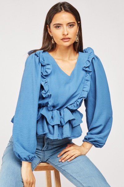 Ruffle Trim Balloon Sleeve Blouse