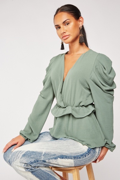 Ruffle Waistline Wrap Blouse