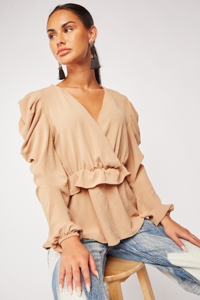 Ruffle Waistline Wrap Blouse