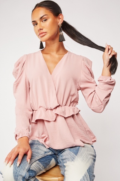 Ruffle Waistline Wrap Blouse