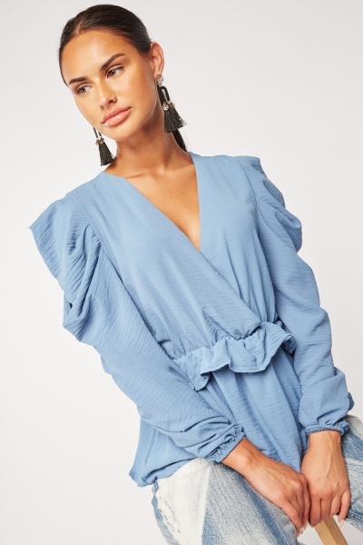 Ruffle Waistline Wrap Blouse