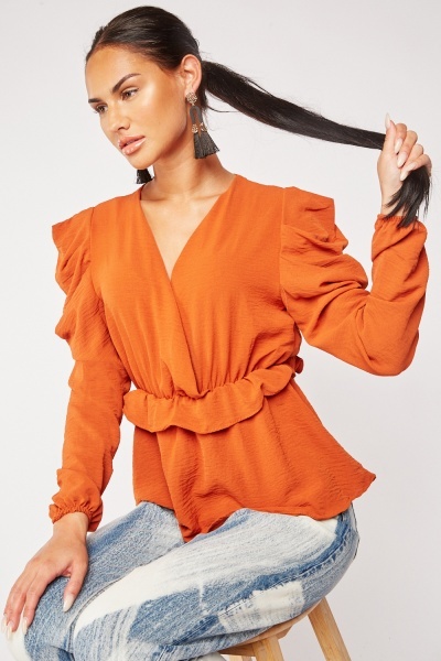 Ruffle Waistline Wrap Blouse