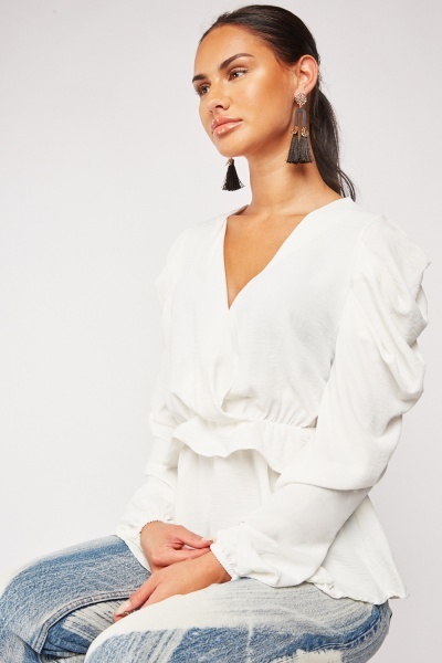 Ruffle Waistline Wrap Blouse