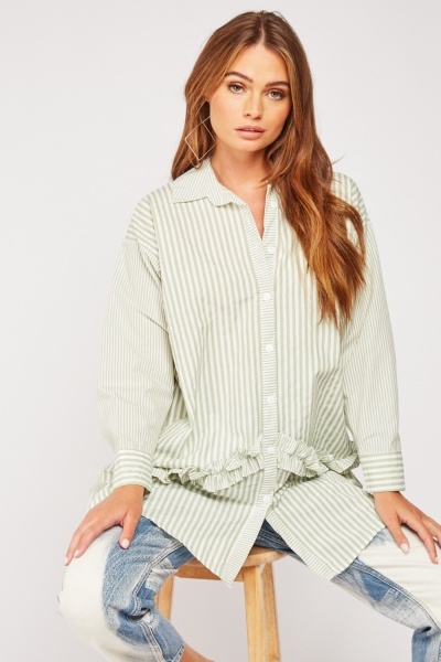 Vertical Striped Ruffle Shirt