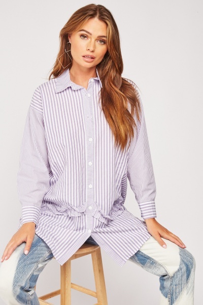 Vertical Striped Ruffle Shirt