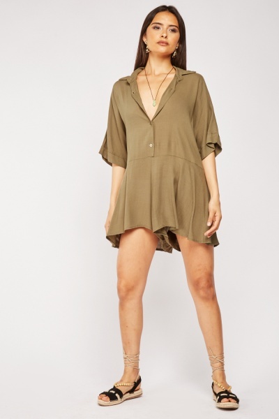 Button Up Flared Leg Playsuit