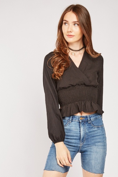 Gathered Waist Wrap Blouse