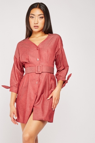 Belted Button Up Mini Dress