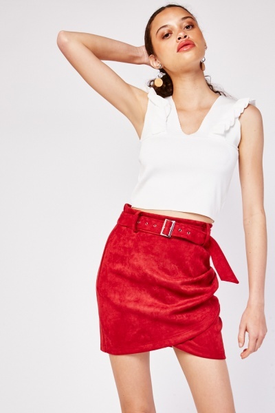 Belted Suede Mini Skirt