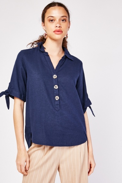 Tie Up Sleeve V-Neck Top