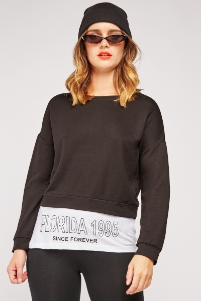 Printed Hem Contrast Sweatshirt