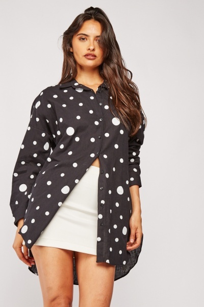 Long Dip Hem Polka Dot Shirt