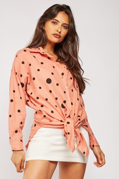 Long Dip Hem Polka Dot Shirt