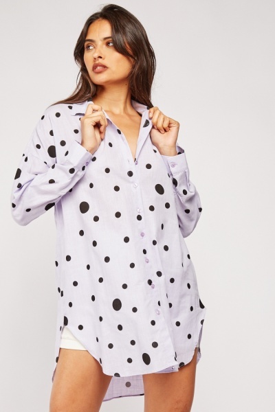 Long Dip Hem Polka Dot Shirt