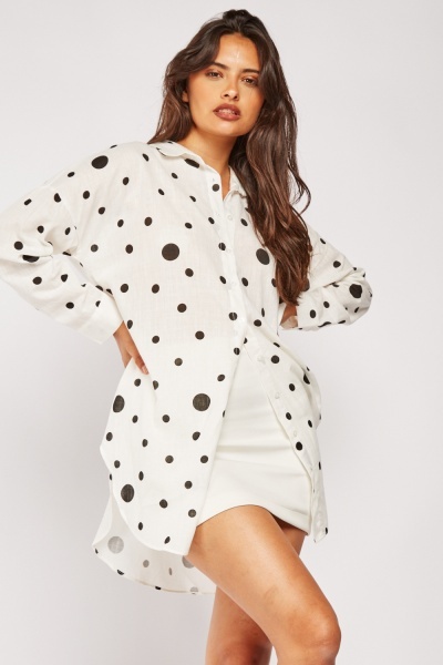 Long Dip Hem Polka Dot Shirt