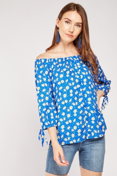 Daisy Flower Print Bardot Top