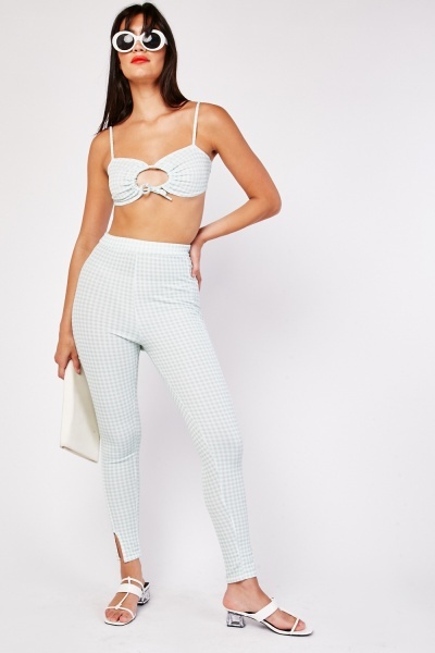 Gingham Print Bralet And Trousers Set
