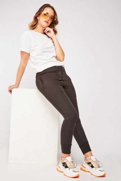 Tie Up Ribbed Waist Jogging Bottoms
