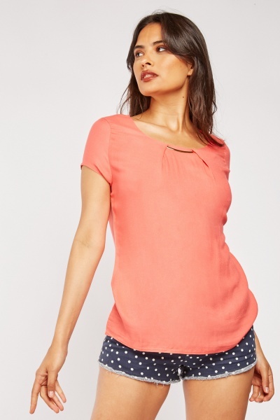 Detail Neckline Top In Coral