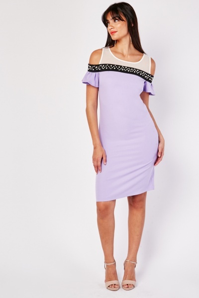 Faux Pearl Mesh Panel Shift Dress