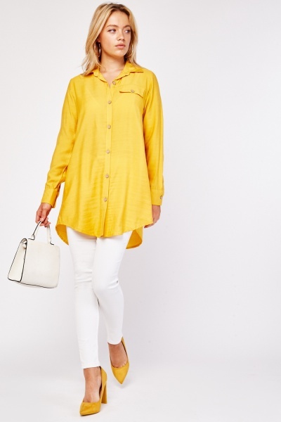 Long Line Dip Hem Buttoned Shirt