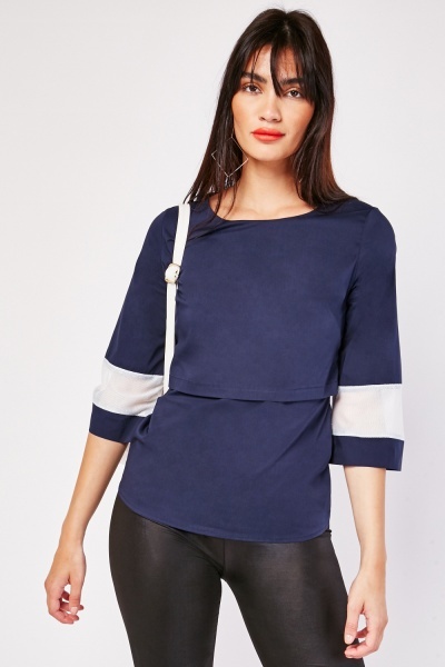 Mesh Insert Sleeve Blouse