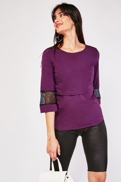 Mesh Insert Sleeve Blouse