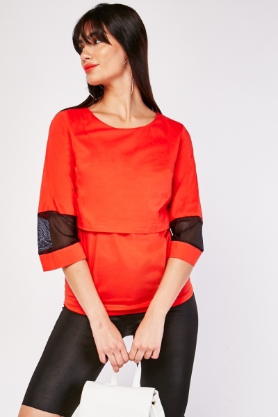 Mesh Insert Sleeve Blouse