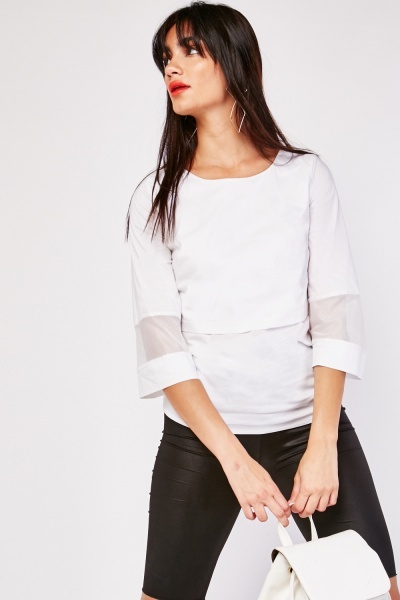 Mesh Insert Sleeve Blouse