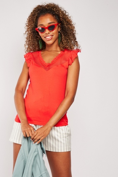 Ruffle Mesh Insert Top