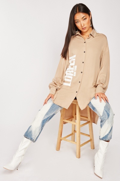 Logo Front Dip Hem Oversized Shirt