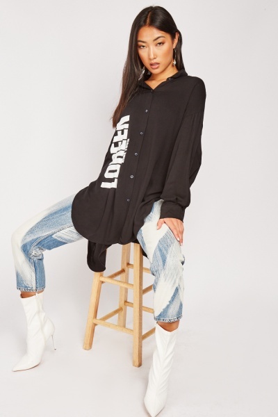 Logo Front Dip Hem Oversized Shirt