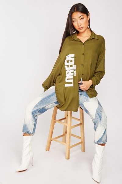 Logo Front Dip Hem Oversized Shirt