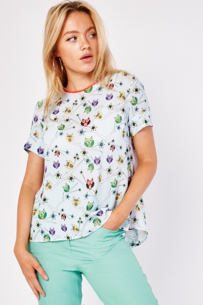 Owl Print Sheer Top