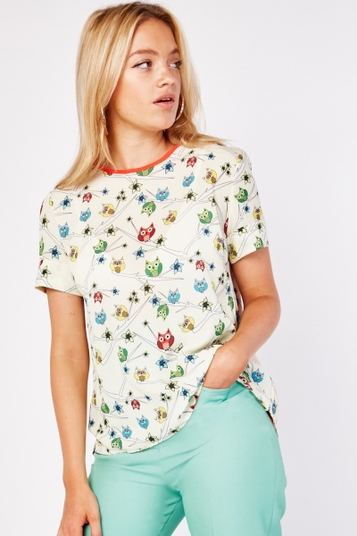 Owl Print Sheer Top