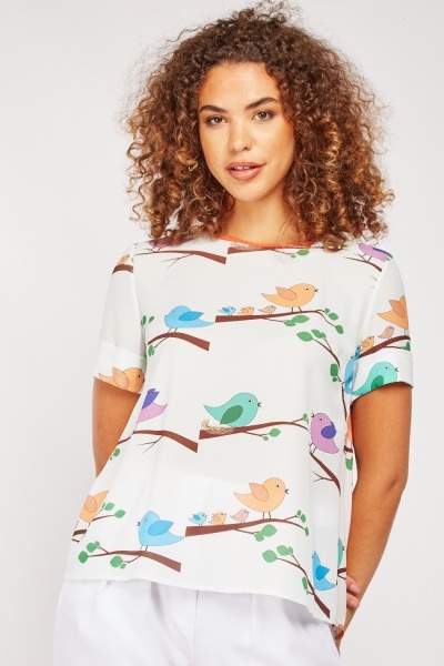 Perch Bird Print Blouse