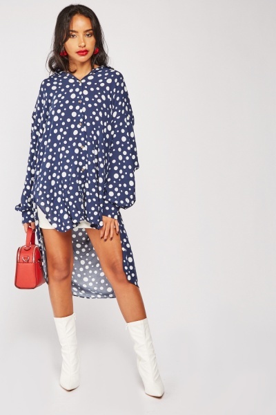 Polka Dot Dip Hem Oversized Shirt