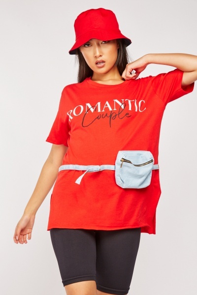 Pouch Pocket Feature Printed T-Shirt