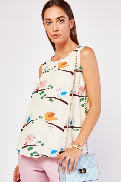 Sleeveless Bird Print Top