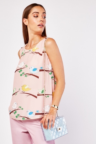 Sleeveless Bird Print Top