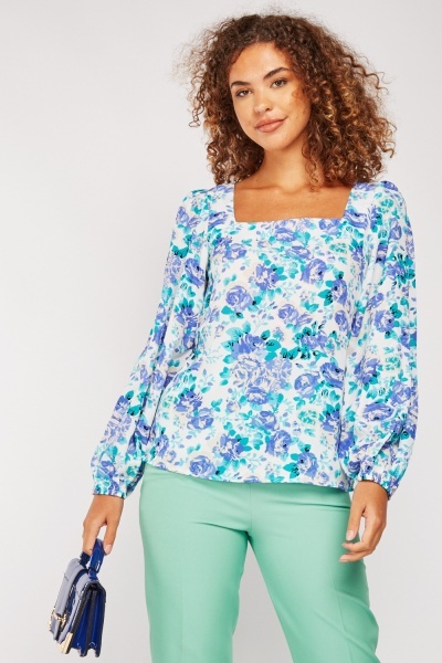 Square Neck Floral Blouse