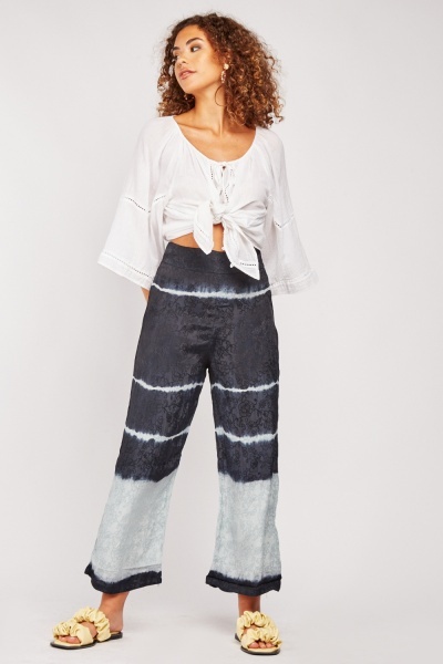 Contrasted Wide Leg Light Weight Trousers