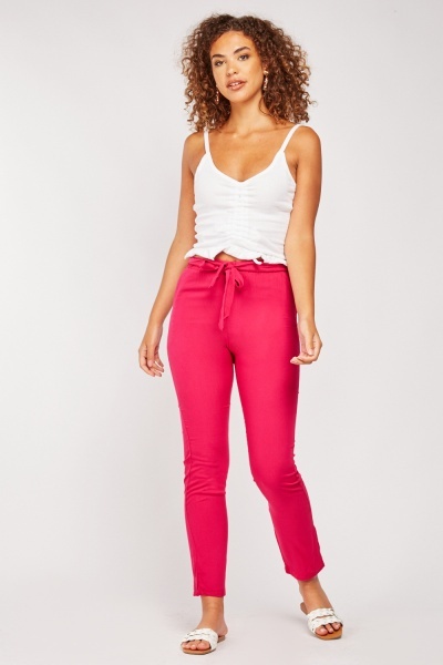 High Waist Tie Up Tapered Slim Trousers