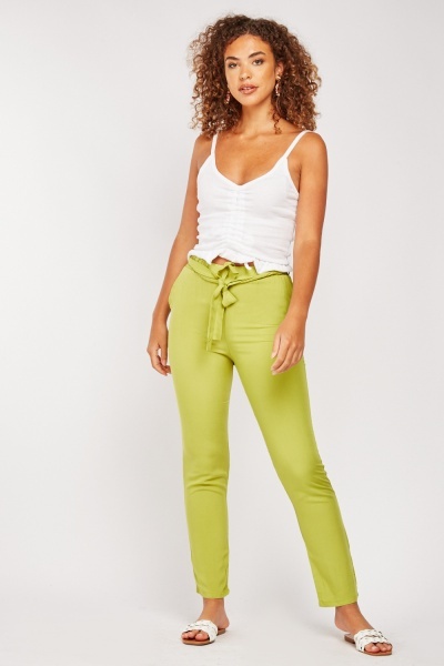 High Waist Tie Up Tapered Slim Trousers