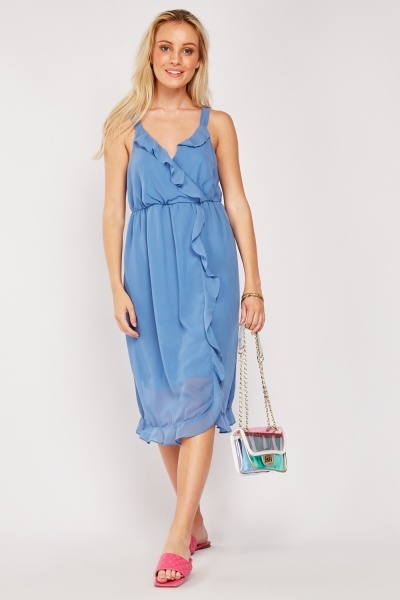 Ruffle Trim Chiffon Strappy Dress