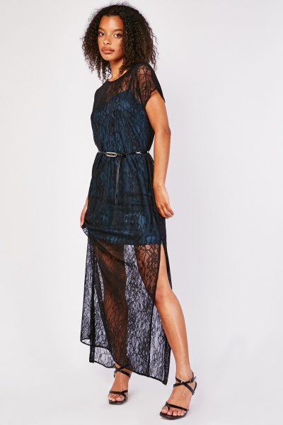 Chantilly Lace Overlay Maxi Dress