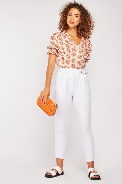 White High Waist Cropped Trousers